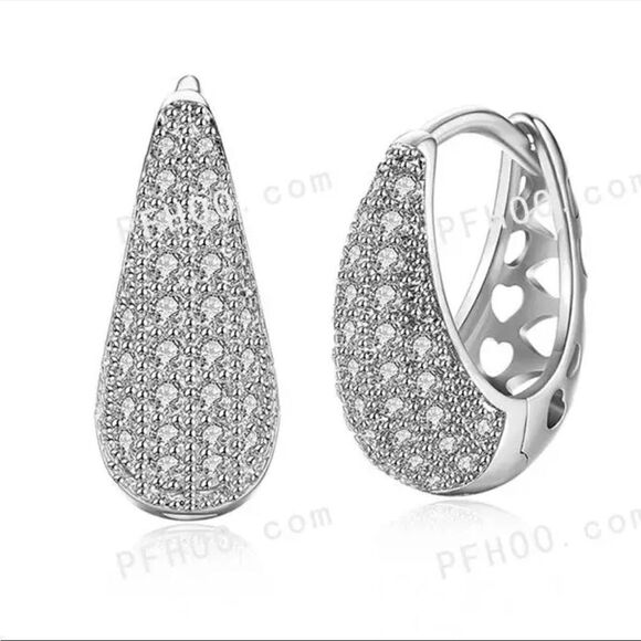 #48 Micro Pave Zircon Oval Hoop Earrings - Picture 2 of 7